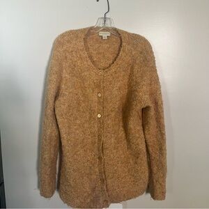 Appleseed's Heathered Tan-Brown Fuzzy Button Cardigan